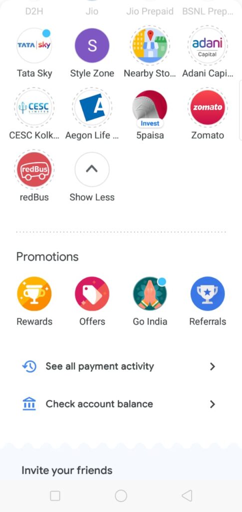 Showing offers,rewards option